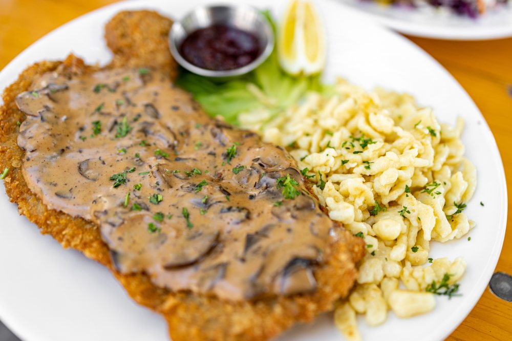 Top 3 Restaurants in the bay area: Jager Schnitzel with spaetzle from Ludwigs Biergarten in mountain view